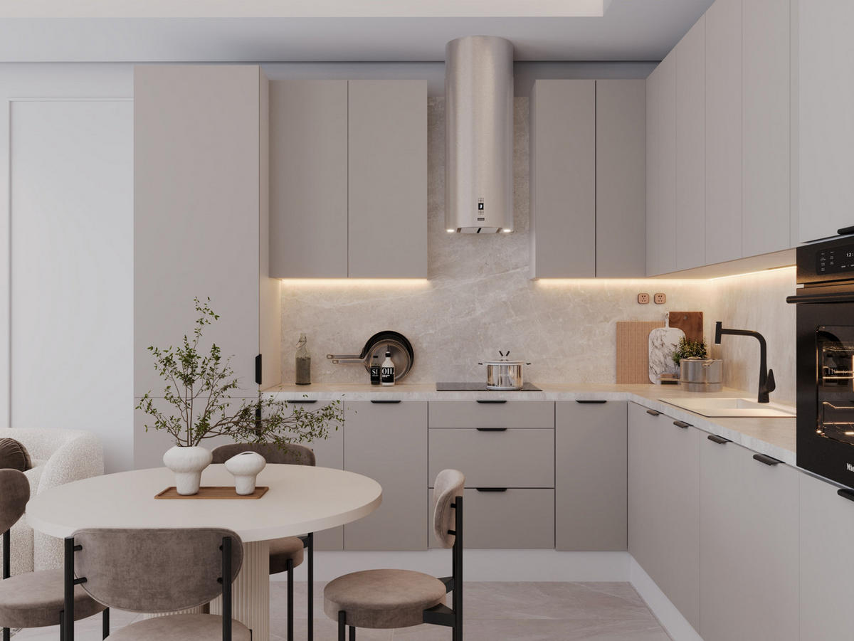 WINKELKÜCHE - 310 x 290 cm Livaro – KU-S35 – Beige Matt / Weiß - Beige/Weiß, Holzwerkstoff (310/247/290cm) - hi-markt