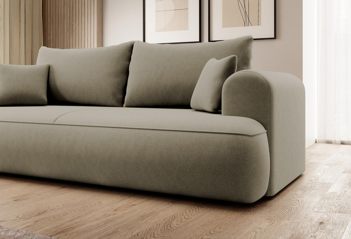 SCHLAFSOFA Ovo Beige Velours - Sandfarben, Textil (250/99/110cm) - Selsey