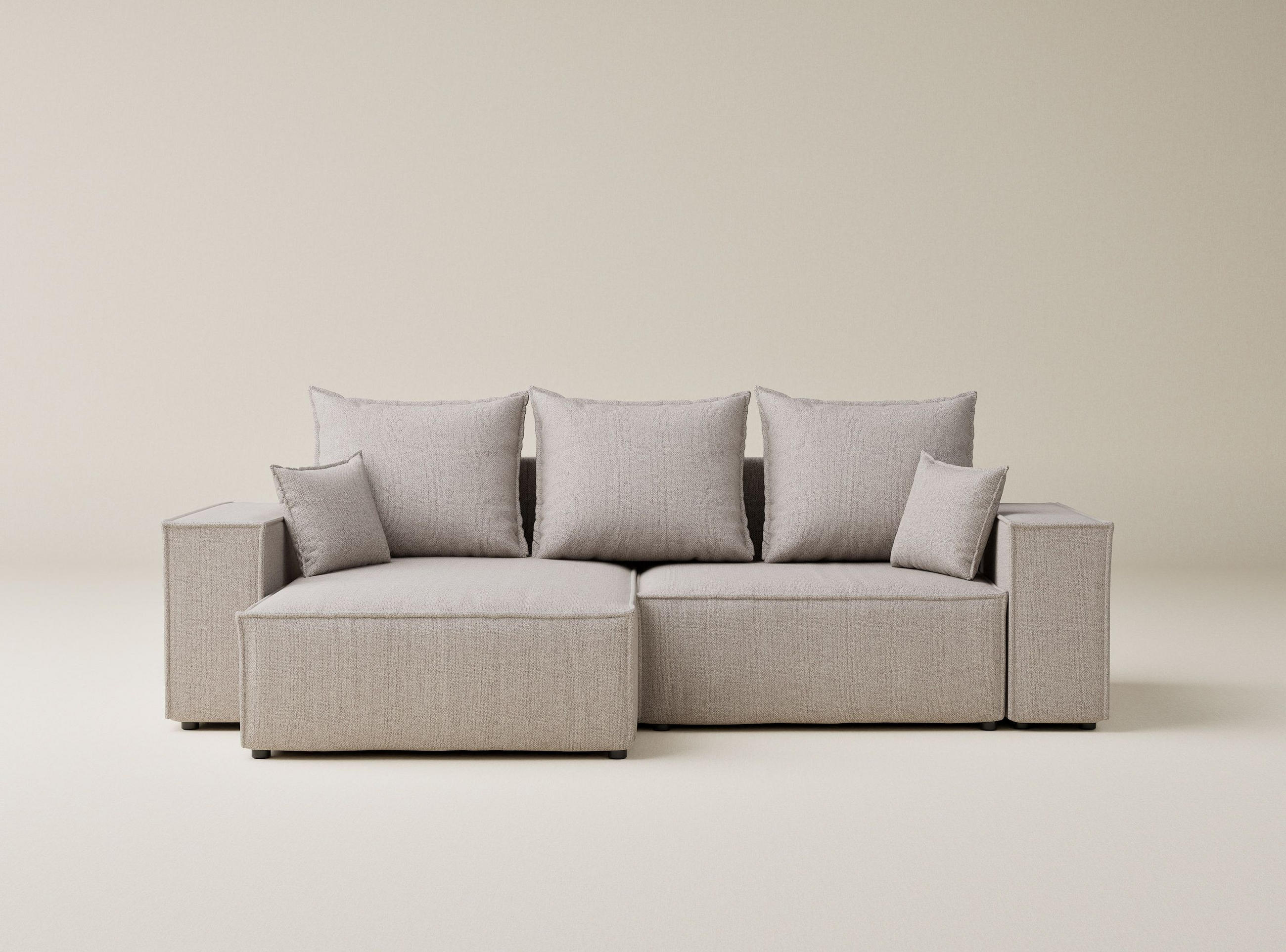 ECKSOFA MIT SCHLAFFUNKTION Moyo Beige Webstoff - Schwarz/Grau, Holz/Holzwerkstoff (255/148cm) - Maison de Reve
