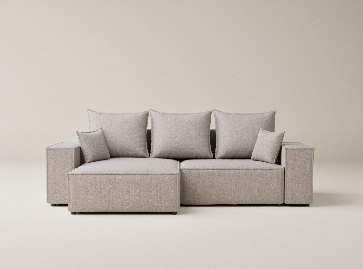 ECKSOFA MIT SCHLAFFUNKTION Moyo Beige Webstoff - Schwarz/Grau, Holz/Holzwerkstoff (255/148cm) - Maison de Reve