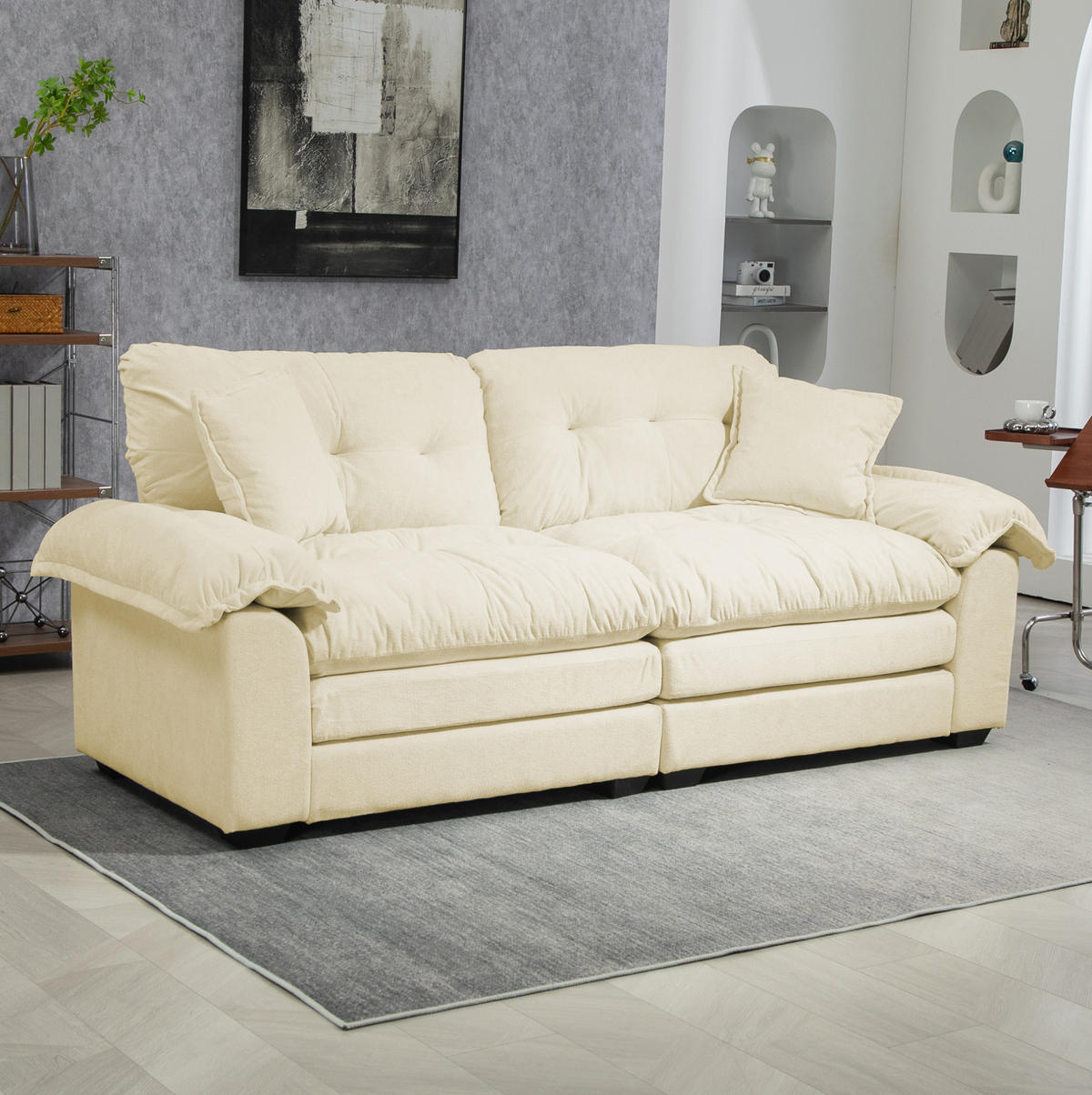 SOFA mit tiefem Sitz 214 x 89 x 93 cm Chenille Beige 2-Sitzer - Beige, Kunststoff (214/93/89cm) - Meubliv