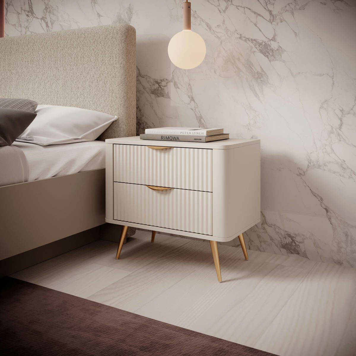 NACHTTISCH LEKNES STO1 An den Seiten abgerundete Leiste aus MDF-Platte Beige Beige - Beige, Holzwerkstoff (63/55/38cm) - Komodee