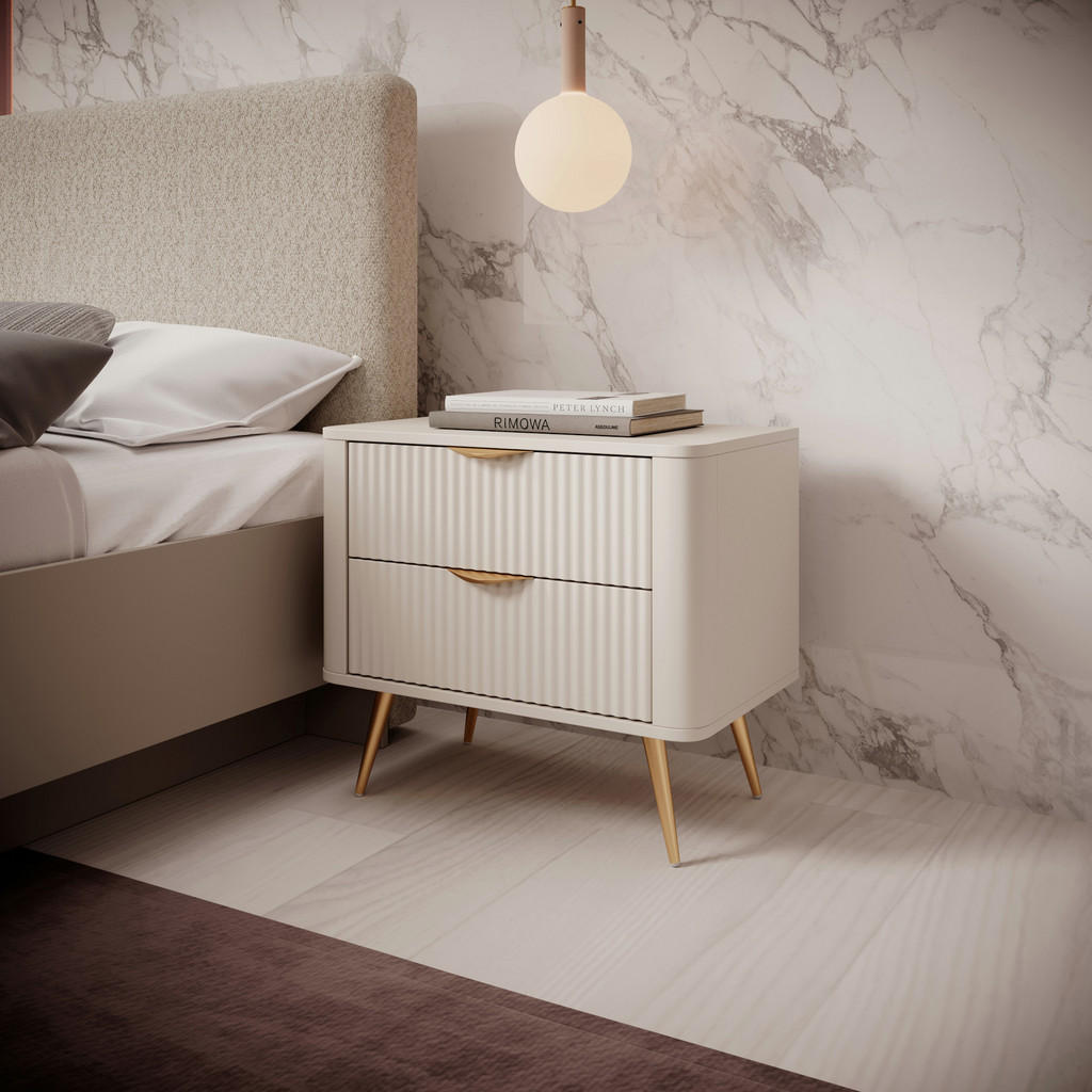 Thumbnail - Komodee Nachttisch, Beige, Holzwerkstoff, 2 Schubladen, 63x55x38 cm, Schlafzimmer, Nachttische