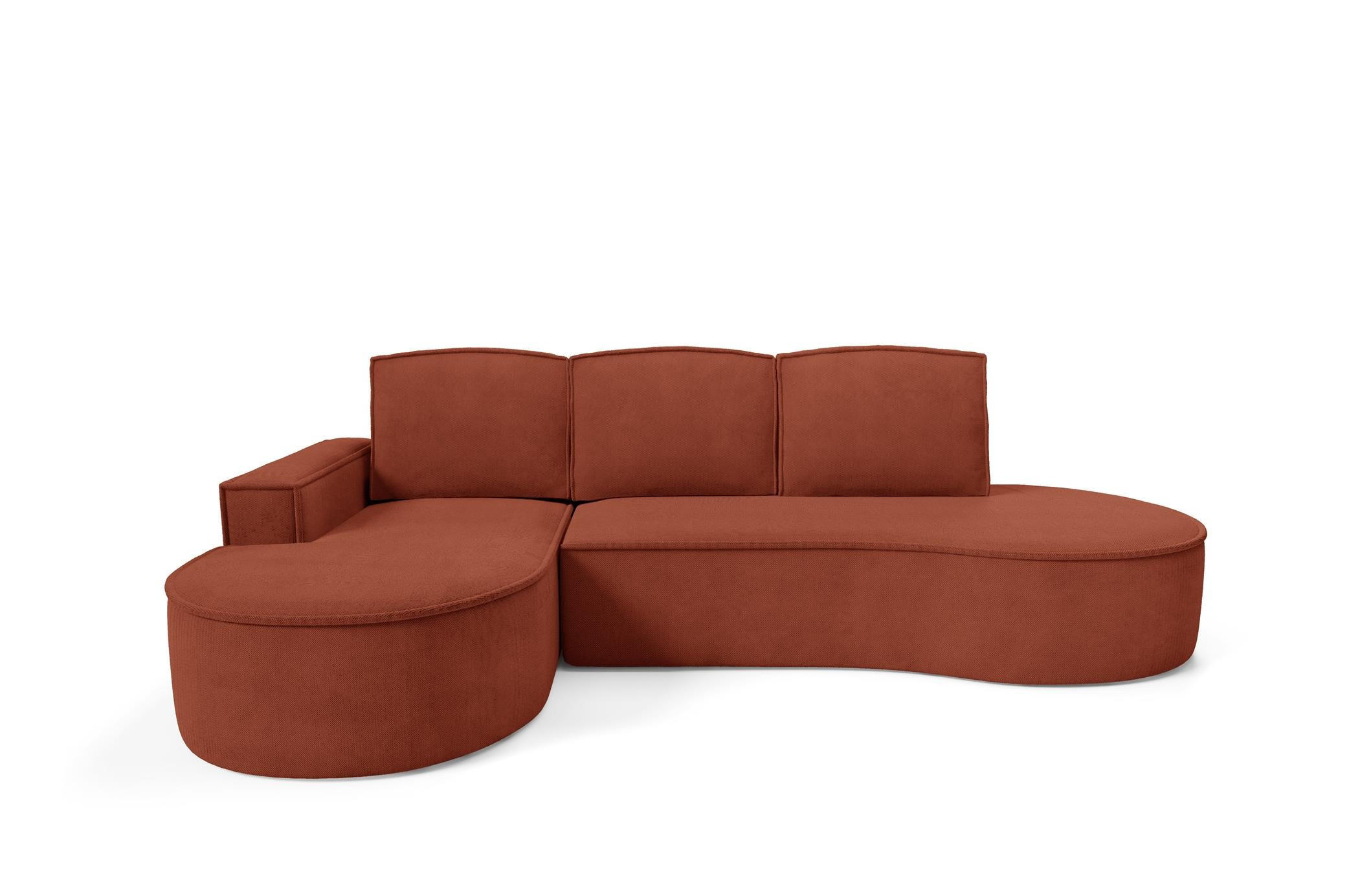 ECKSOFA Flow Rot, mit Schlaffunktion und Kissen in Curio Stoff, linke seite - Rot, Holzwerkstoff/Textil (277/157cm) - Bettso