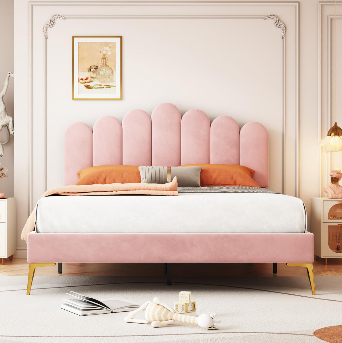 POLSTERBETT 140/200 cm Rosa mit verstellbarem Kopfteil ohne Matratze - Pink, Textil (140/200cm) - MIVRAY