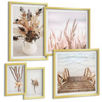 BILDER SET 5er Set - 50x50 cm & 20x30 cm & 40x60 cm Goldrahmen - Blumenzweige Minimalismus Natur - Goldfarben, Kunststoff (40/60cm) - TULUP