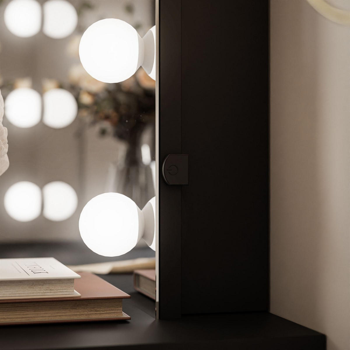 SCHMINKTISCH SIENNA LOFT ELITE mit Spiegel PUSH OPEN - Schwarz Hochglanz/Schwarz, Holzwerkstoff (100/81/42cm)