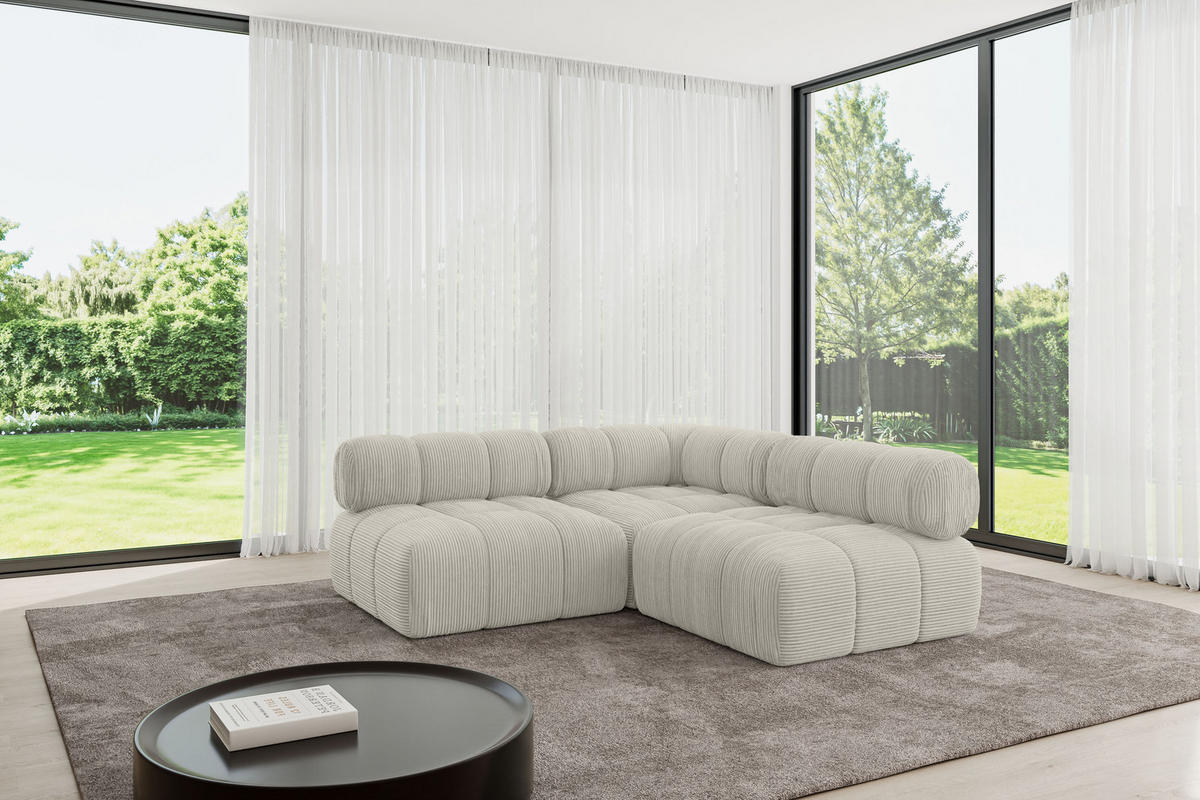 ECKSOFA modulares Sofa Samaro-L1 - 190x190x70 cm Creme Cord - Hellgrau/Creme, Holzwerkstoff/Textil (190/190cm) - ALTDECOR