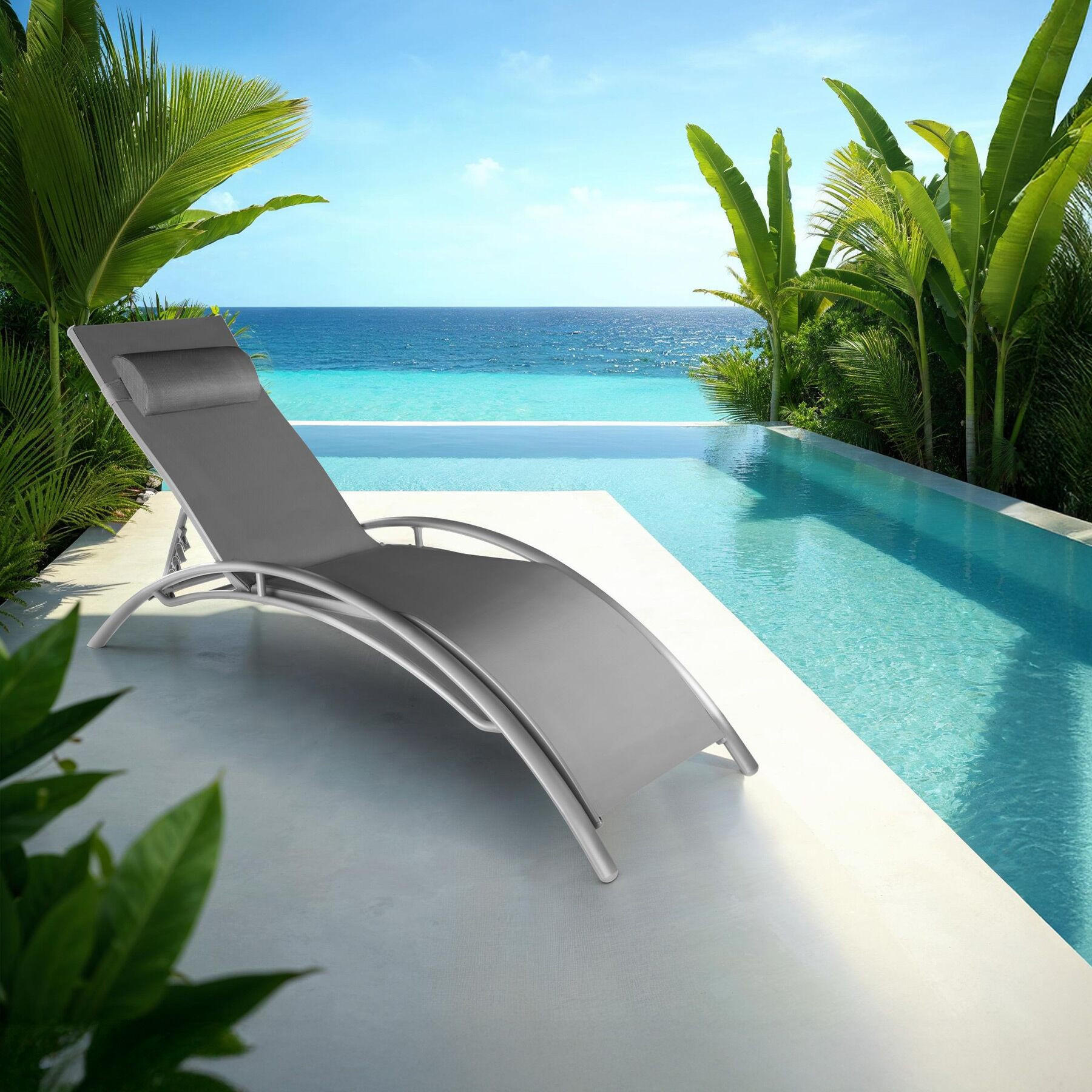 Thumbnail - tectake Gartenliege, Grau, Kunststoff, 59x81.5x180 cm, Gartenmöbel, Gartenliegen