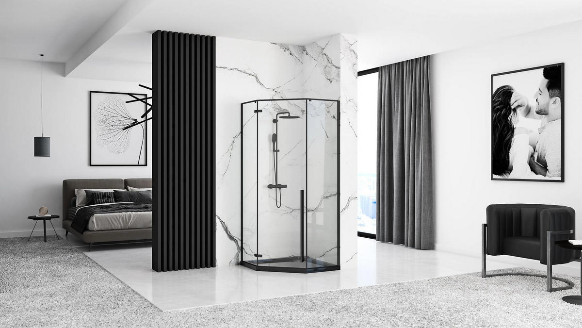 DUSCHKABINE Rea Diamond Black Mat 90x90 mit Duschwanne Diamond Schwarz - Schwarz, Glas (90/90/195cm) - REA