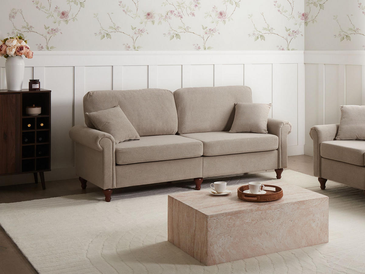 3-SITZER-SOFA Stoff Taupe Ginnerup - Taupe, Textil (195/84/76cm) - Beliani