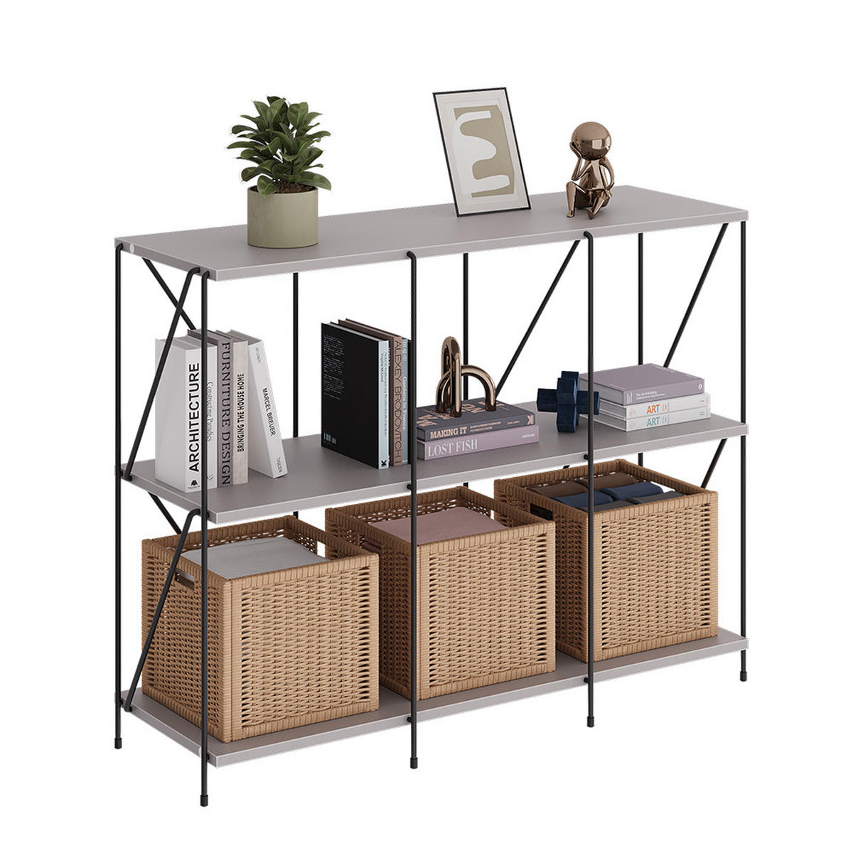 KNIHOVNA Ravix Béžová/černá - šedá/černá, kompozitní dřevo (90/71/30cm) - Vicco