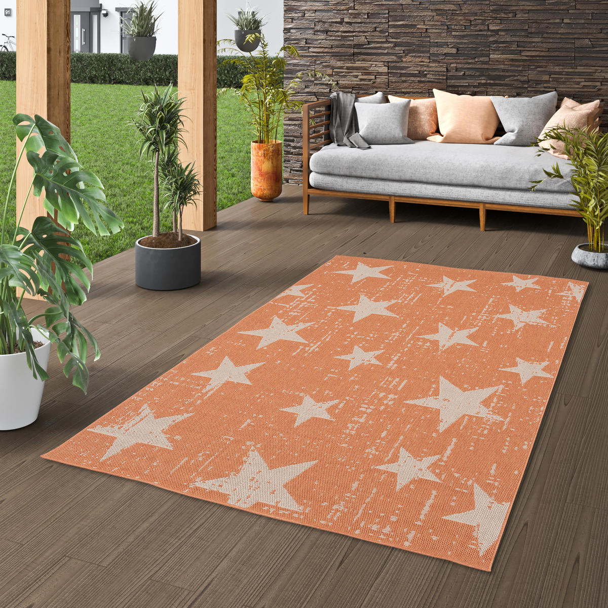 IN & OUTDOOR TEPPICH FLACHGEWEBE MARBELLA STERNE - Orange, Textil (120/170cm) - Pergamon