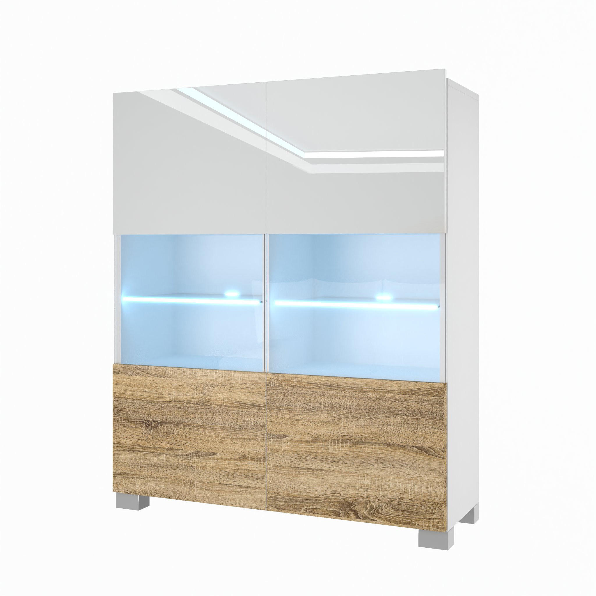 VITRINE Hochschrank mit LED-Leuchten, Weiß/Sonoma Eiche - Weiß/Sonoma Eiche, Holz (100/115/36cm) - B BELINI GROUP