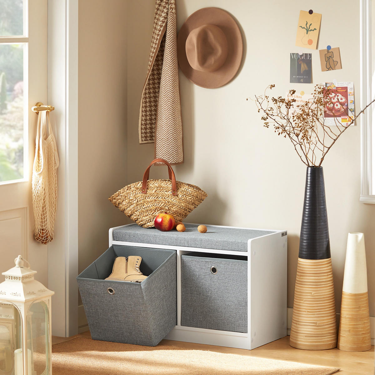 SCHUHBANK Grau - Weiß, Holzwerkstoff (68/45/32cm) - SoBuy