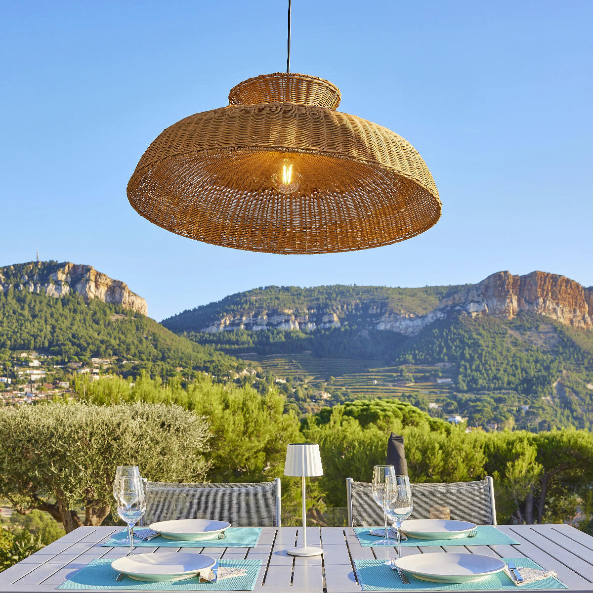 DARMA Solar-Pendelleuchte, 80 cm Durchmesser, 5 m Länge - Beige, Holz (80/80/30cm) - Lumisky