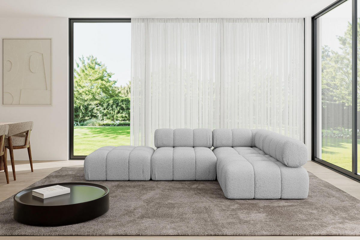 ECKSOFA modulares Sofa Favio-L1 - 285x190x70 cm Hellgrau Bouclé - Hellgrau, Holzwerkstoff/Textil (285/190cm) - ALTDECOR