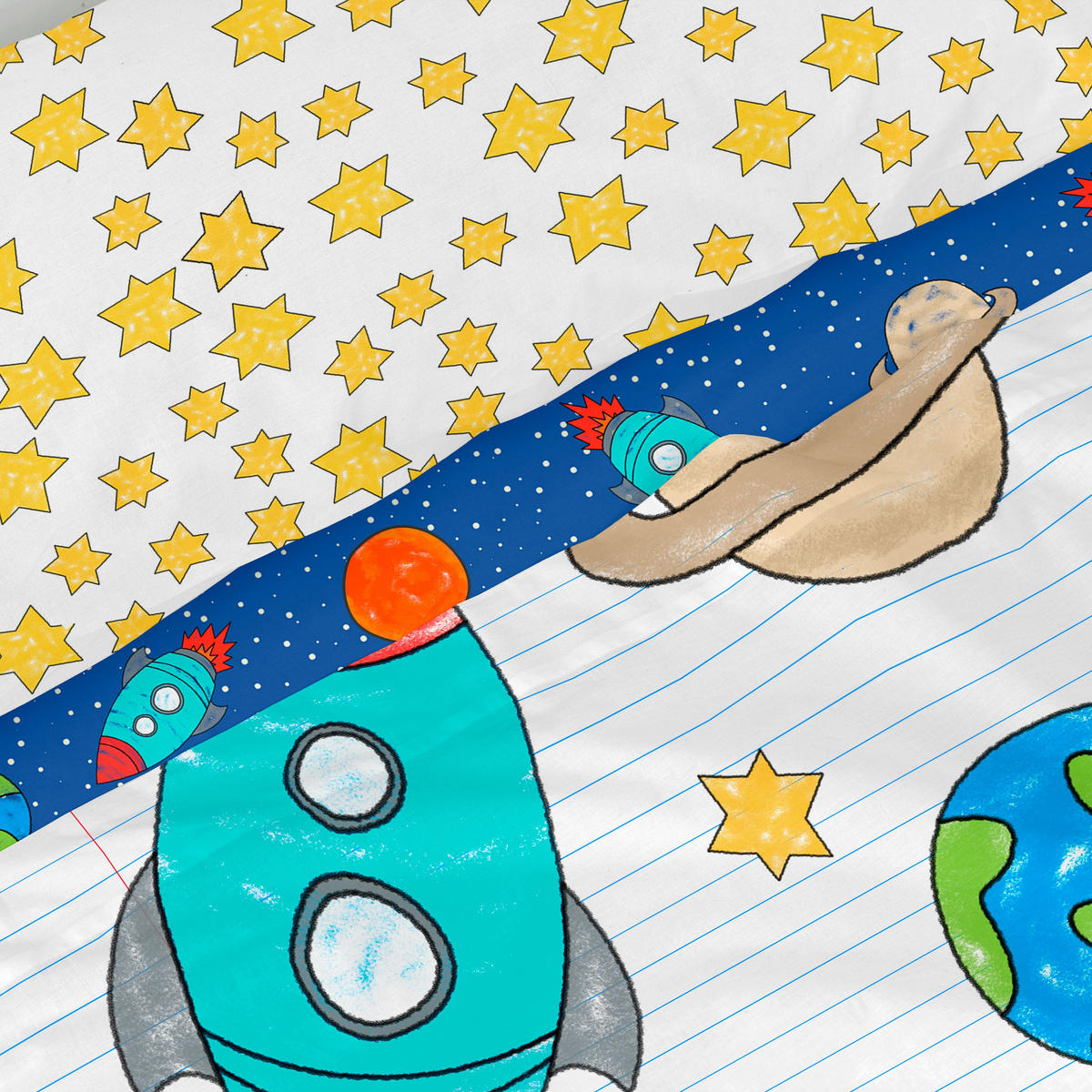BETTWÄSCHE 2er-Set teiliges space rocket 180x270 cm mehrfarbig - Multicolor, Textil (180/270cm) - Happy Friday