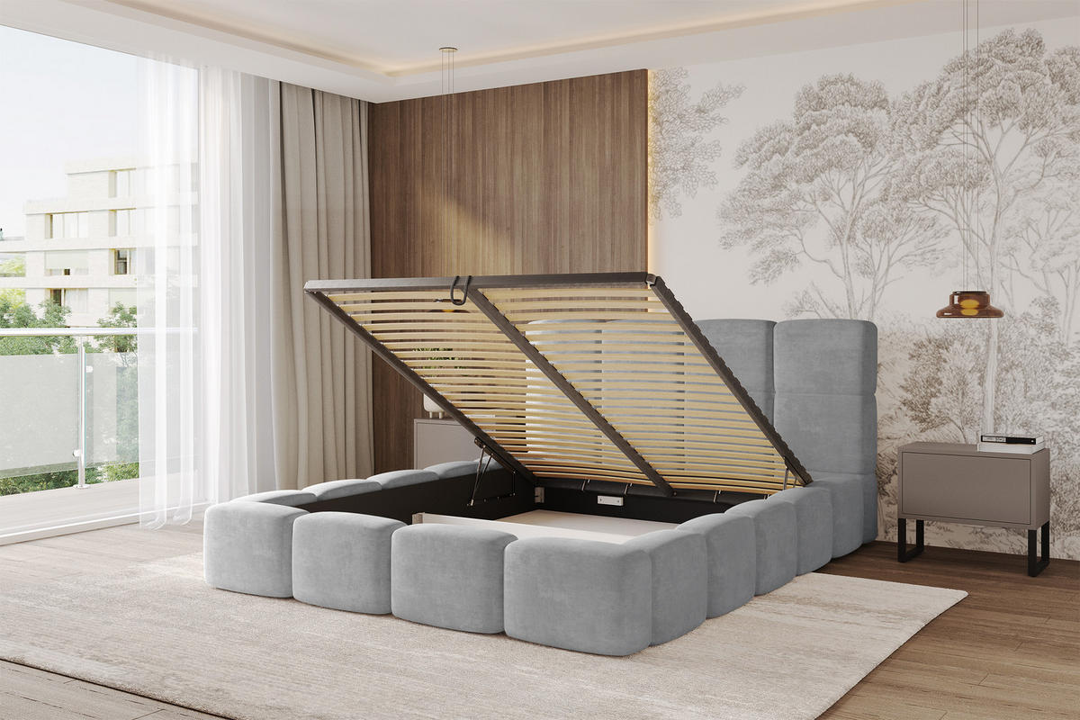 POLSTERBETT mit Bettkasten und Lattenrost, Bett mit Kopfteil, Boxbett ohne Matratze, Doppelbett mit Stauraum - NATA 120x200 Grau - Anthrazit, Holzwerkstoff/Textil (120/200cm) - ALTDECOR