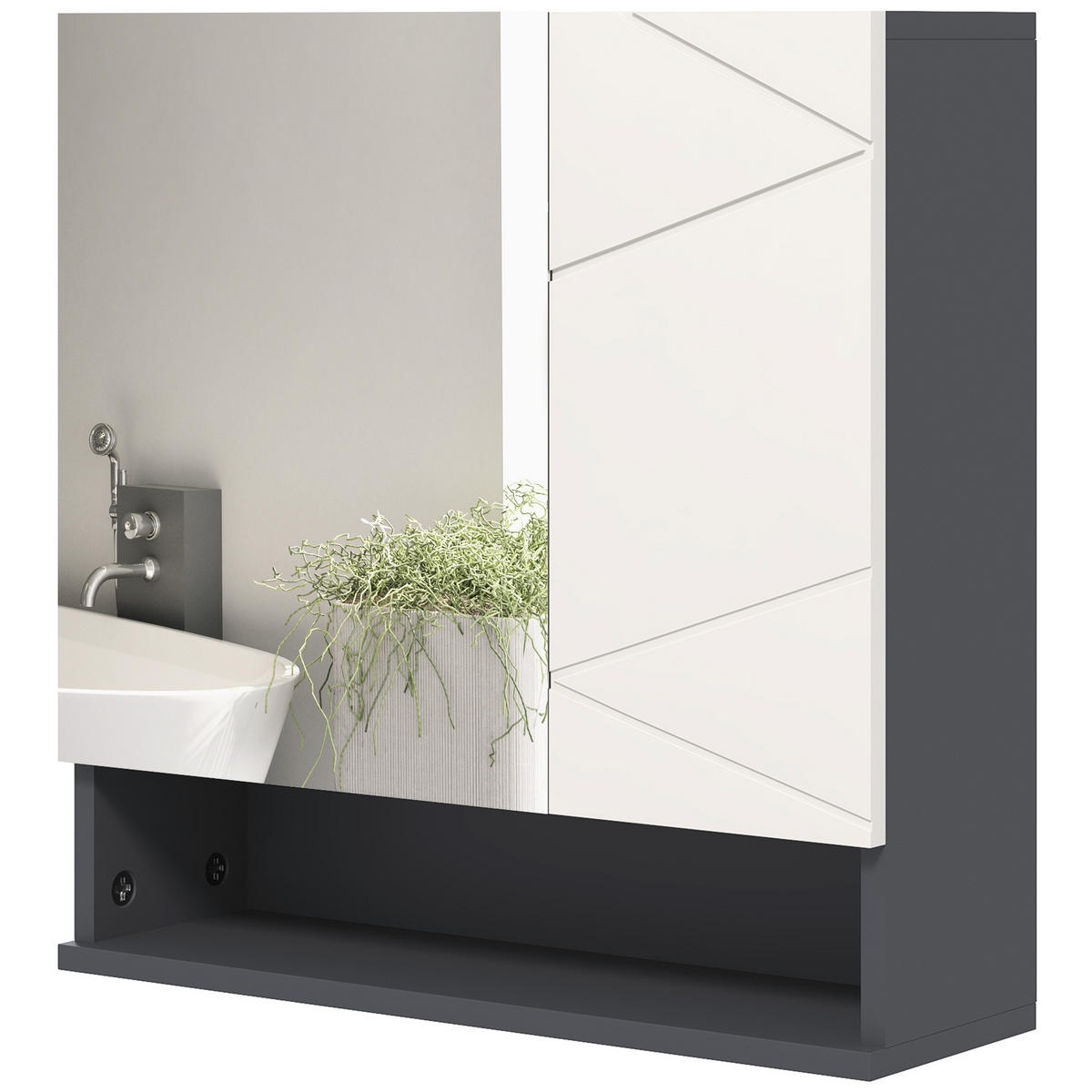 BADEZIMMER-SPIEGELSCHRANK mit 2 Türen und verstellbaren Holzregalen, 55 x 17 x 55 cm ,Grau - Hellgrau, Glas (55/55/17cm) - Vallsero