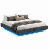 POLSTERBETT mit Stauraum und LED 180x200 cm Leinen Grau - Grau, Metall (180/200cm) - Meubliv