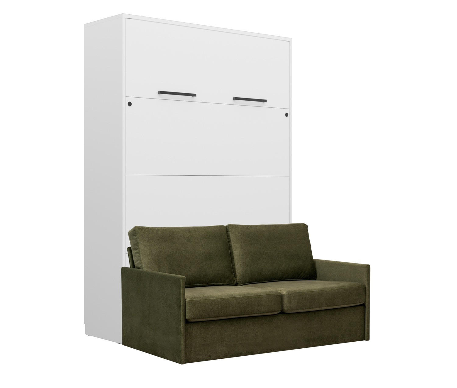 SCHRANKBETT Wandbett GN 140x200 weiß mit LED & Sofa - Grün - Dunkelgrün/Schwarz, Holz/Holzwerkstoff (140/200cm) - QMM TraumMöbel