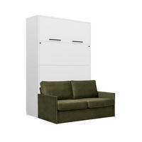 SCHRANKBETT Wandbett GN 140x200 weiß mit LED & Sofa - Grün - Dunkelgrün/Schwarz, Holz/Holzwerkstoff (140/200cm) - QMM TraumMöbel