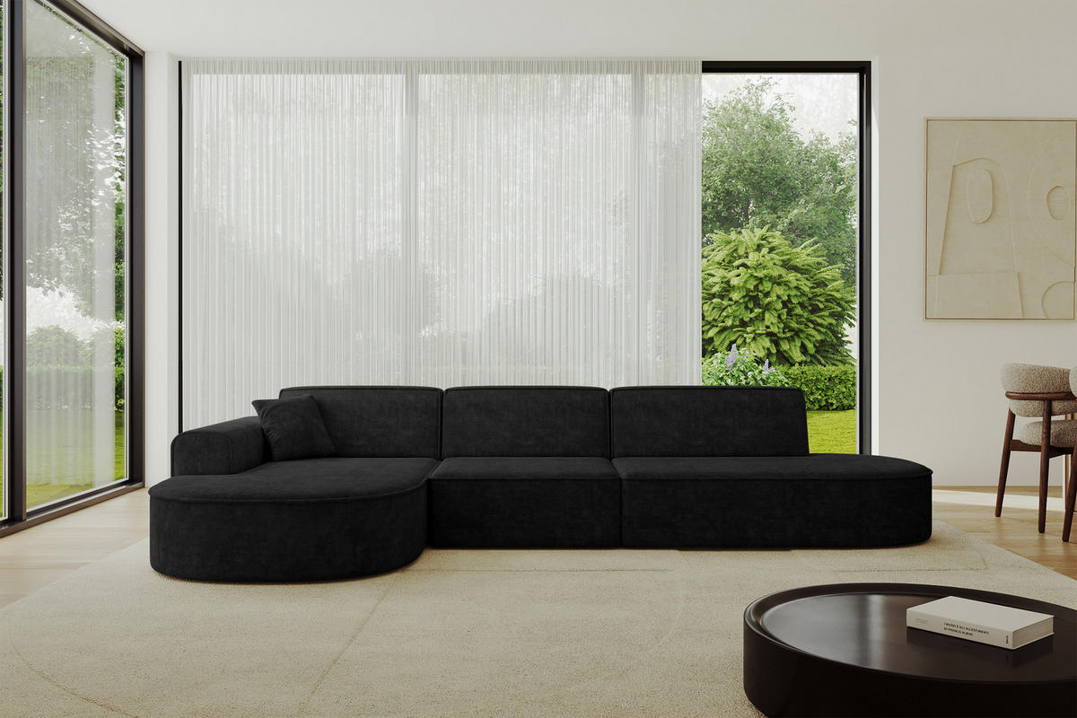 ECKSOFA Ottomane Links MARI-L2 - 328x171x79 cm Schwarz Velours - Schwarz, Holzwerkstoff/Kunststoff (328/171cm) - ALTDECOR
