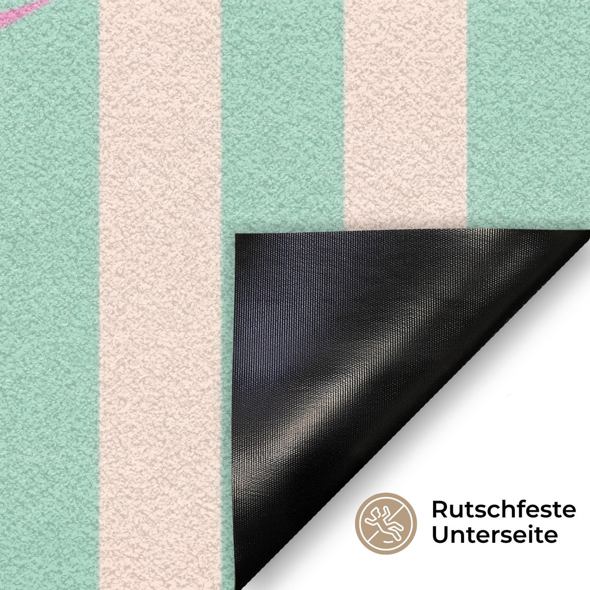 FUSSMATTE Rosa – Grün – Streifen – Amore 60x40 cm - Mintgrün, Kunststoff (60/0.4cm) - MuchoWow