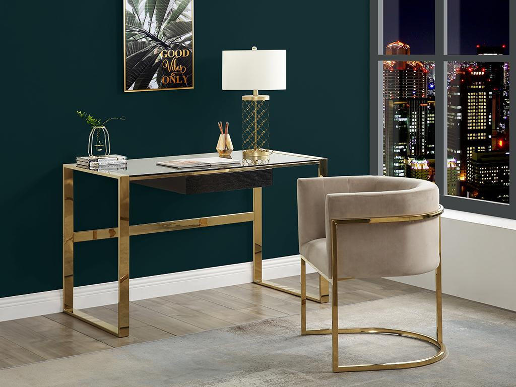 STUHL mit Armlehnen - Samt & Metall - Beige & Goldfarben - PERIA - Beige, Textil (56.5/76/60cm) - Pascal Morabito