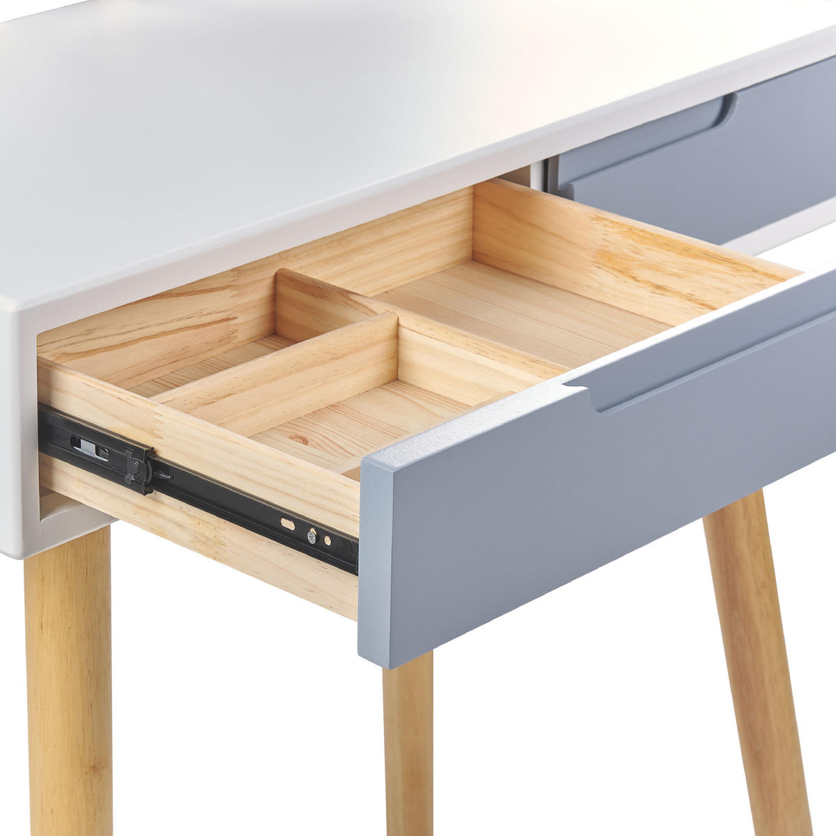 SCHMINKTISCH mit 2 Schubladen, LED-Spiegel und Hocker Weiß/Grau Dieppe - Hellbraun/Weiß, Holzwerkstoff (80/134/40cm) - Beliani