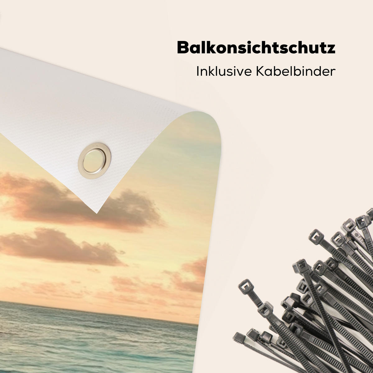 BALKON-SICHTSCHUTZ Strand - Palmen - Meer - Sonnenuntergang 300x130 cm - Samtahornfarben, Kunststoff (300/130cm) - MuchoWow