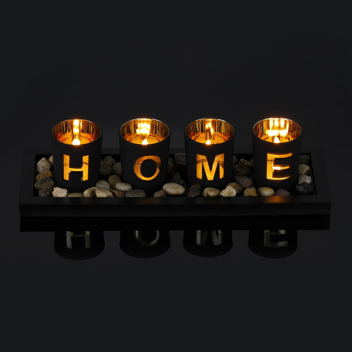 TEELICHTHALTER - Schwarz, Glas/Holzwerkstoff (7.5cm) - Relaxdays