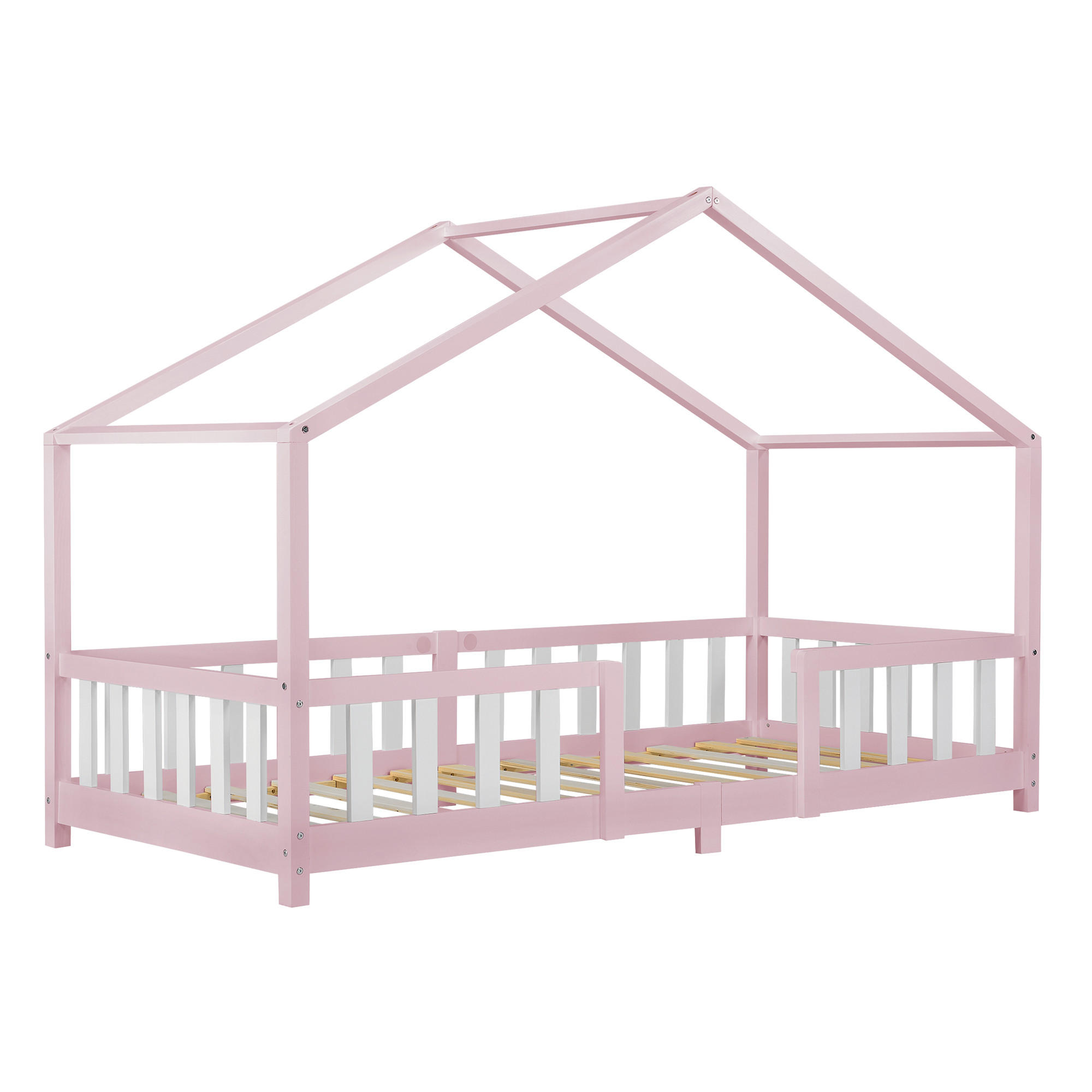 DETSKÁ POSTEĽ Treviolo - biela/svetloružová, drevo (90/200cm) - [en.casa]