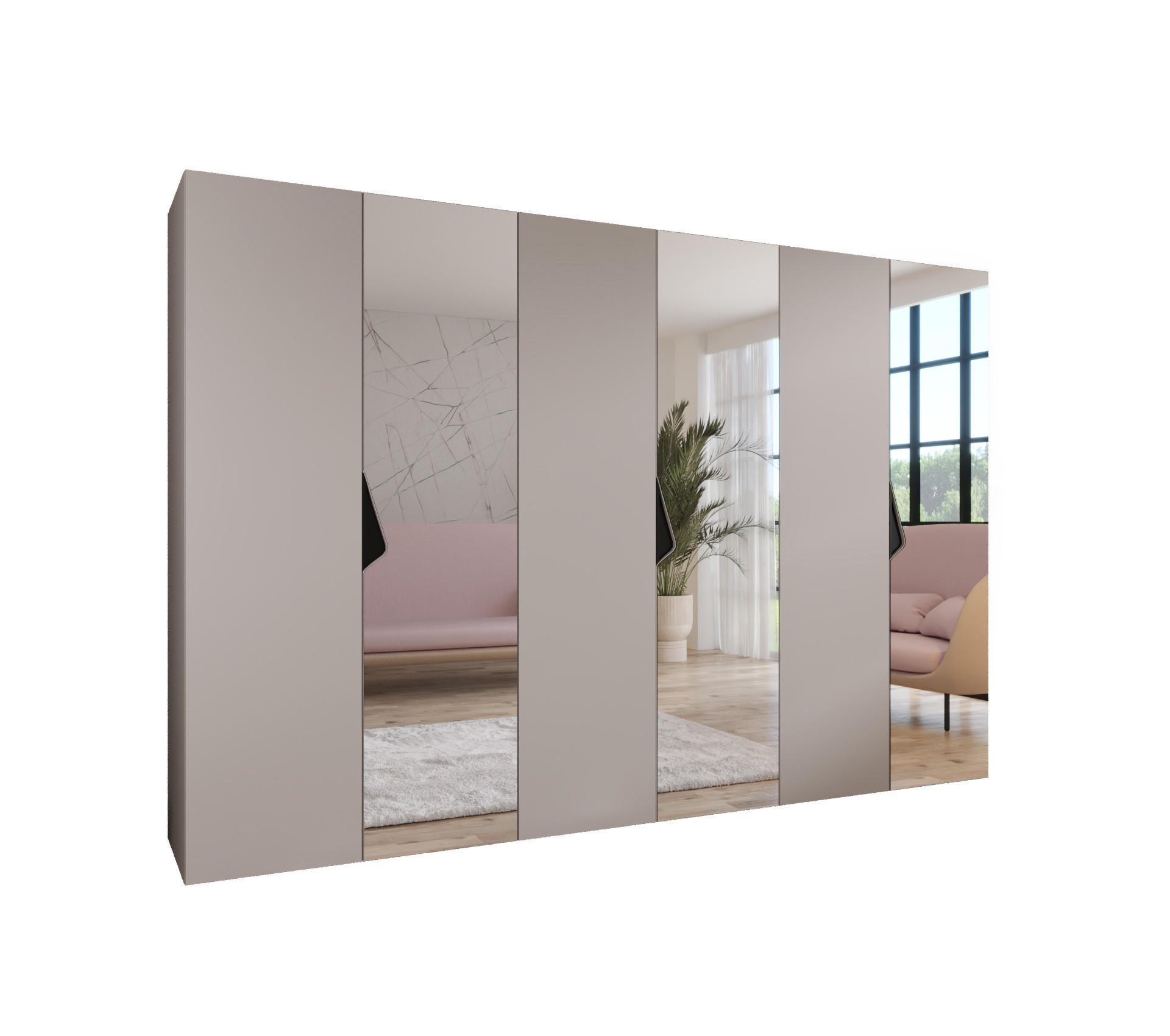 DREHTÜRENSCHRANK 202/300/52 6-türig - Beige/Schwarz, Holz/Metall (300/202/52cm) - Abiks Möbel