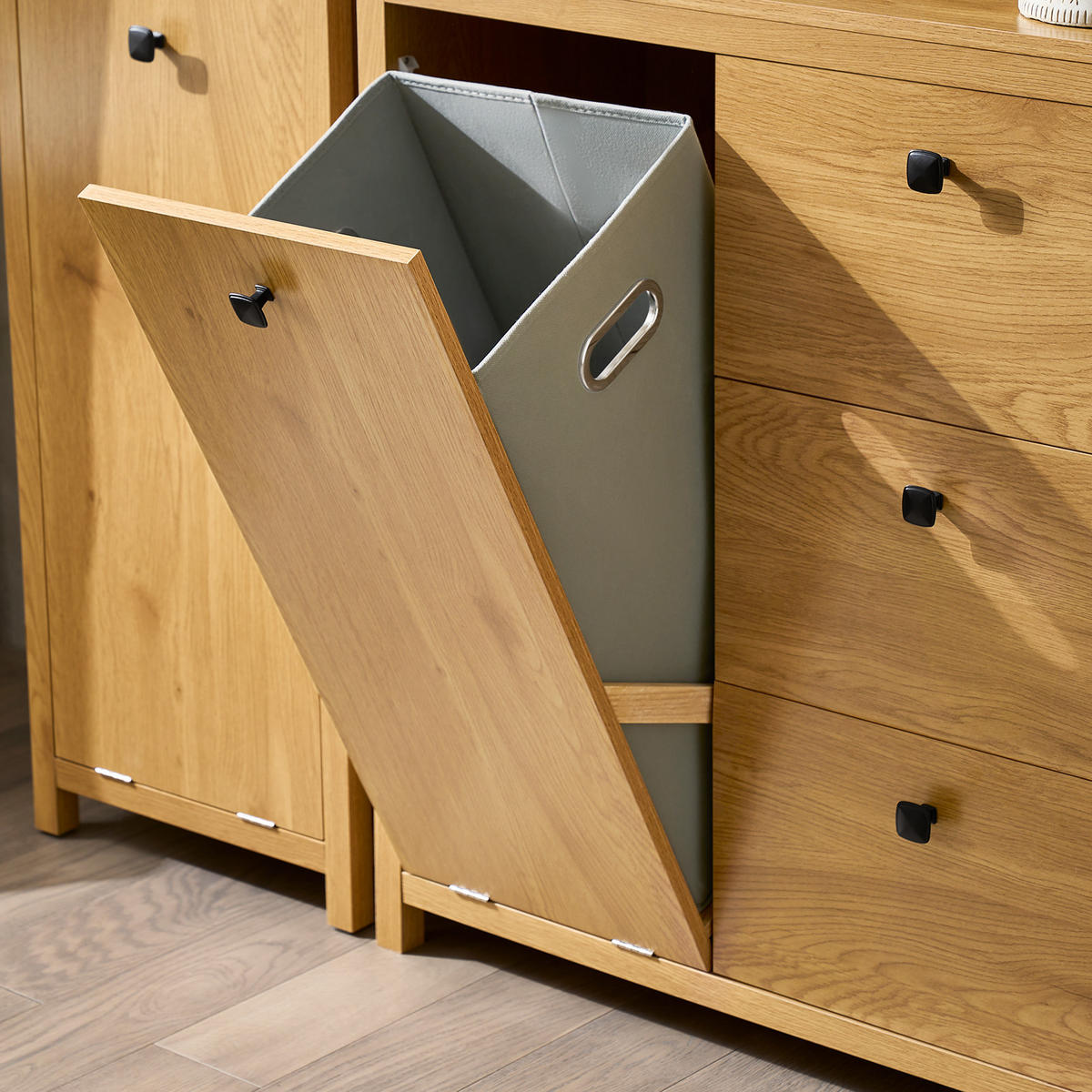 WÄSCHESCHRANK Dunkelnatur - Naturfarben, Holzwerkstoff (80/90/35cm) - SoBuy