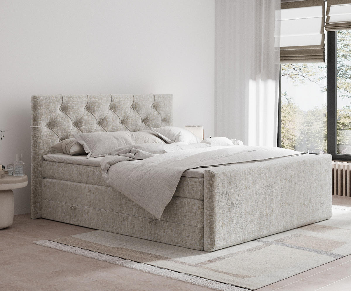 BOXSPRINGBETT Hugo Beige 180/200 cm - Beige/Schwarz, Holz/Holzwerkstoff (180/200cm) - Maison de Reve