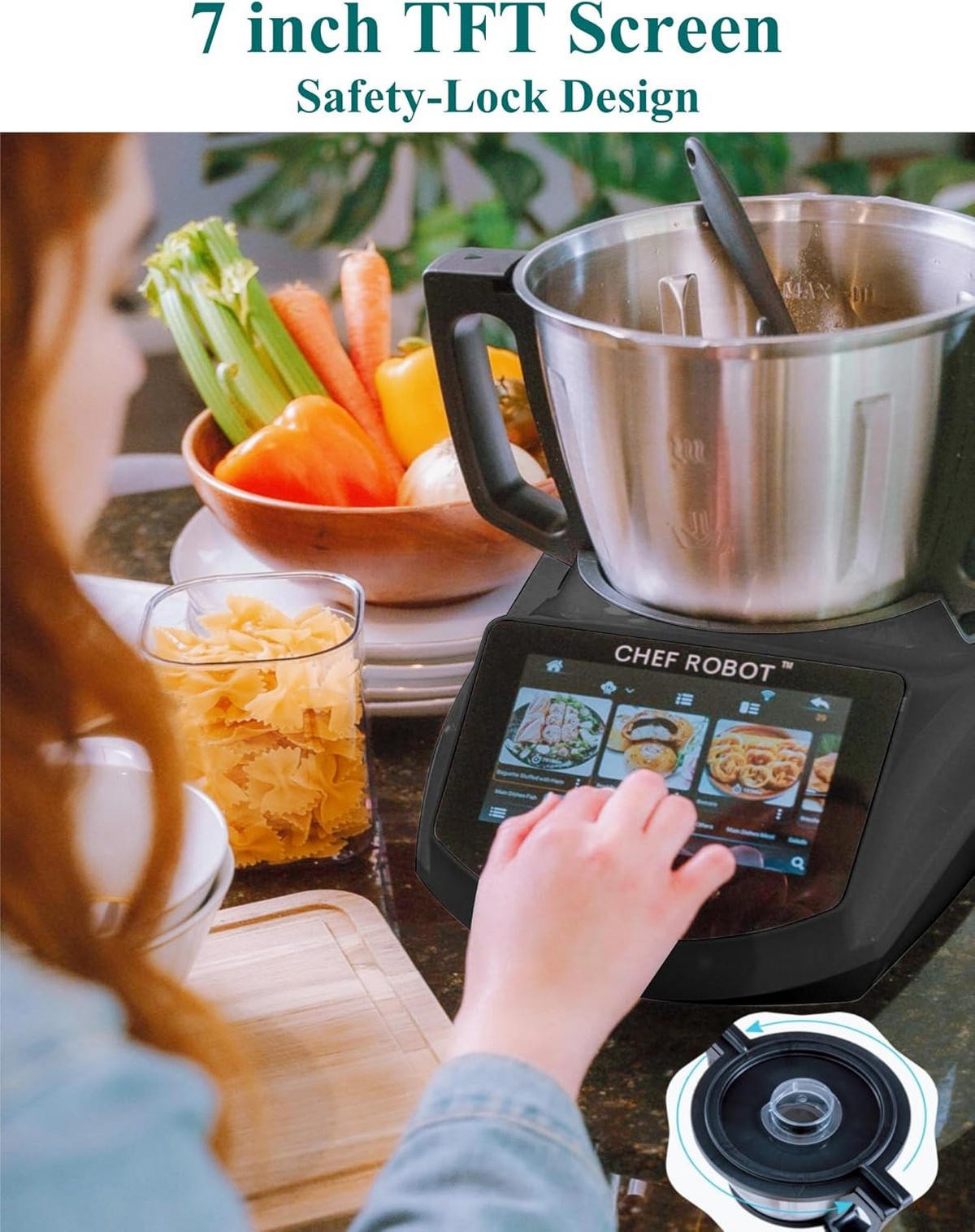 KÜCHENMASCHINE UltraCook CR-7, All-in-One, smart 3 l, 7-Zoll-TFT-Bildschirm - Silberfarben/Schwarz, Kunststoff (38.9/41.9/49.8cm) - ChefRobot