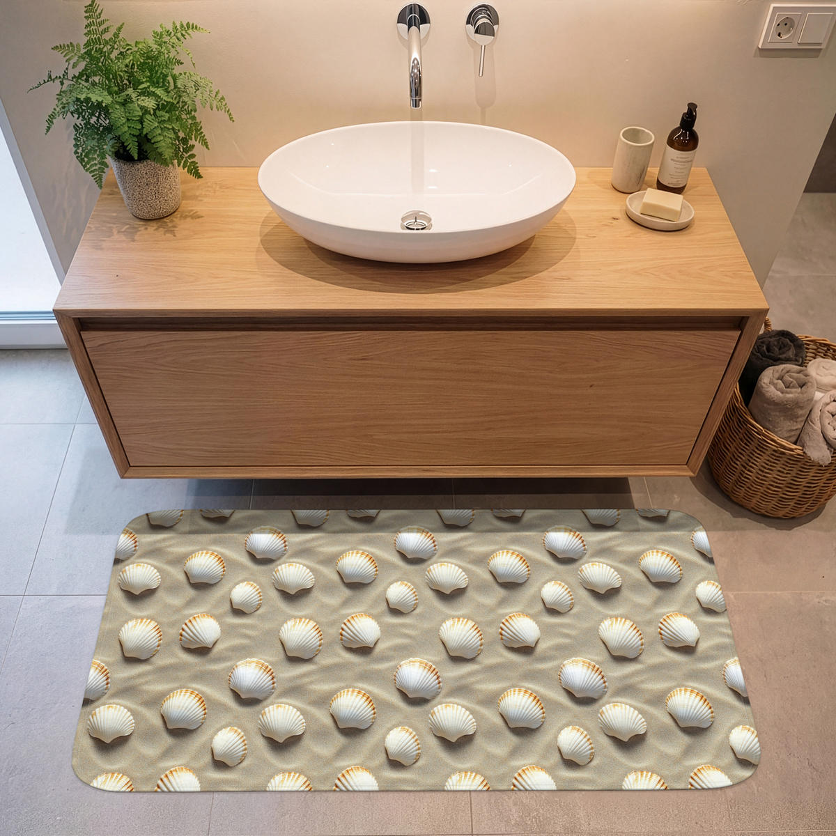 KOUPELNOVÁ PŘEDLOŽKA Mušle - Písek - Námořní 120x60 cm - písková barva, textil/plast (120/60cm) - OnlyWow