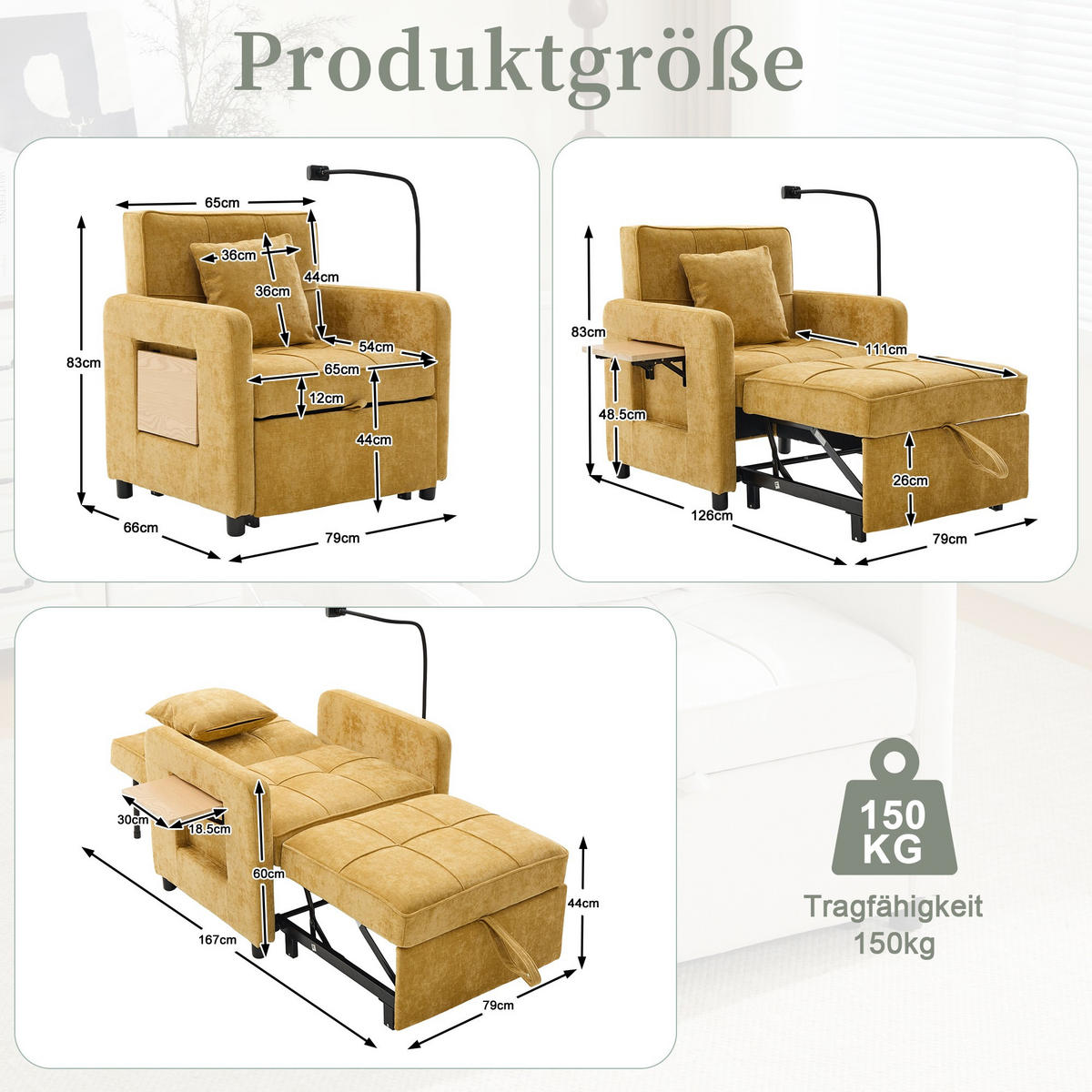 FERNSEHSESSEL Relaxsessel,Polsterliege mit Stauraum,Chenille,Gelb - Gelb, Textil (79/83/167cm) - LVHOM