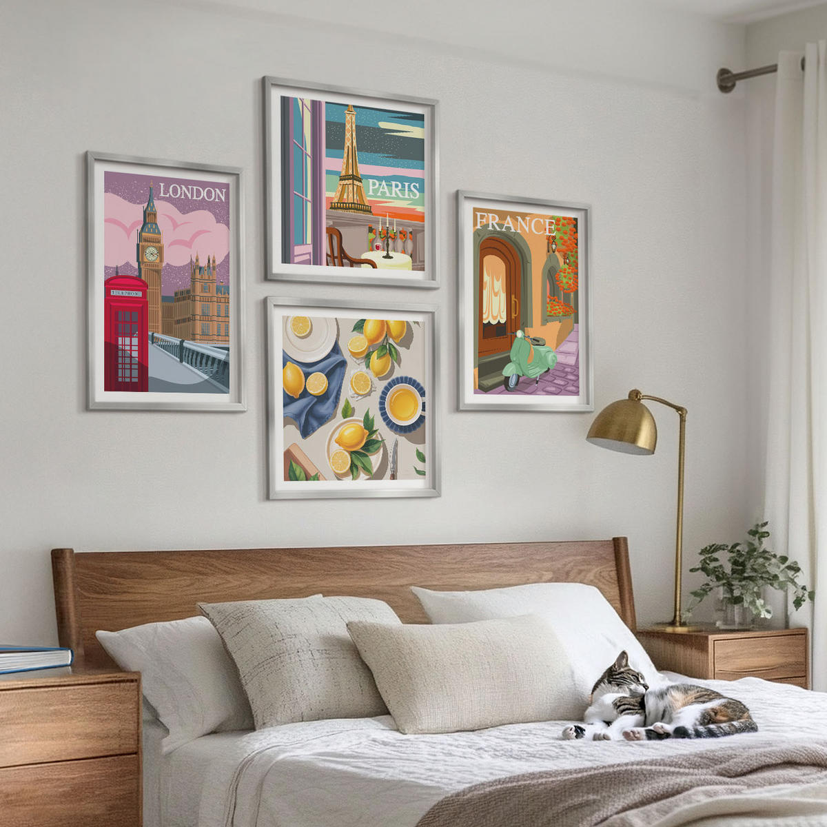 BILDER SET 4er Set - 50x50 cm & 40x60 cm Silberner Rahmen - Stadtansichten Paris London Frankreich - Silberfarben, Kunststoff (50/50cm) - TULUP
