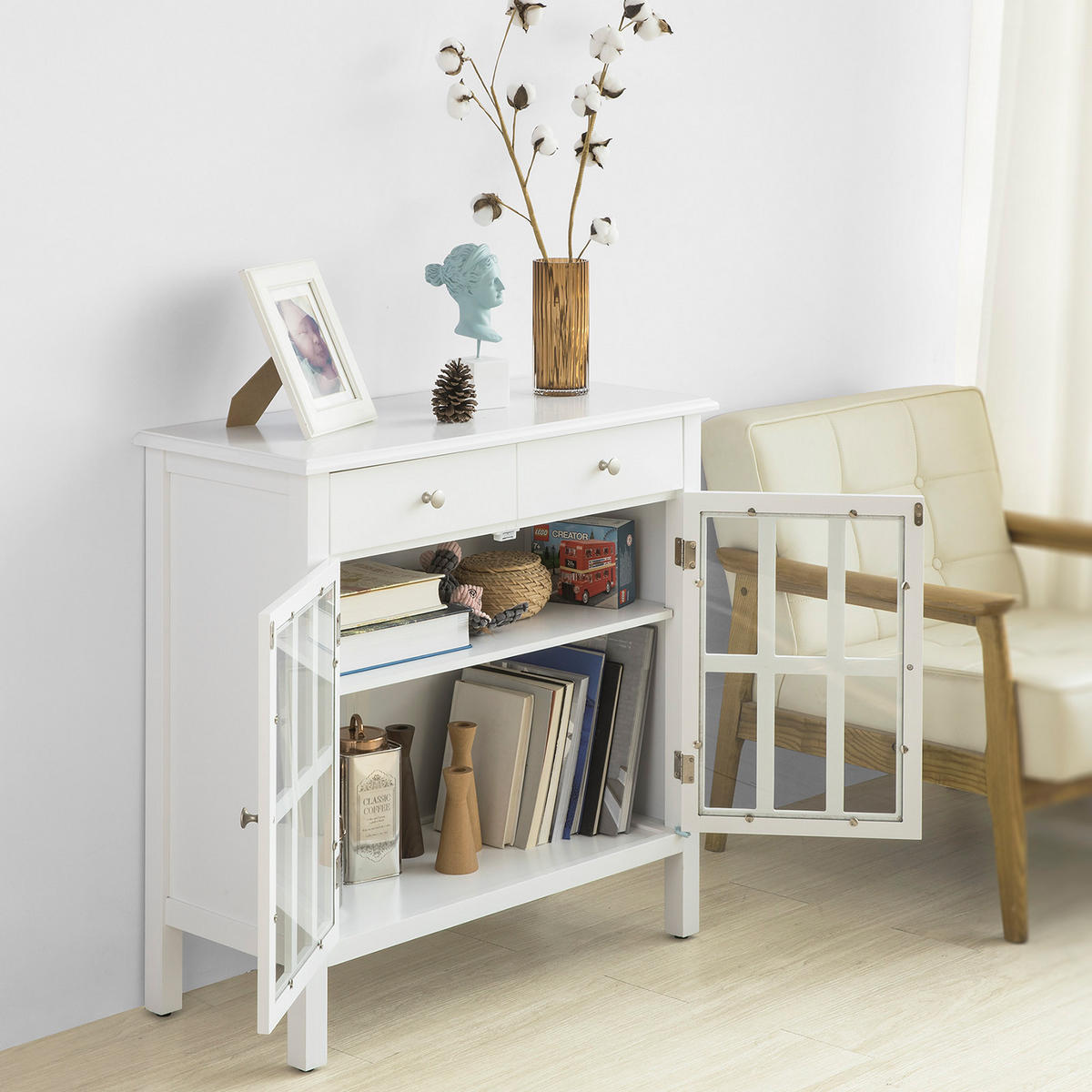 VITRINE Weiß - Weiß, Holzwerkstoff (80/80/34cm) - SoBuy