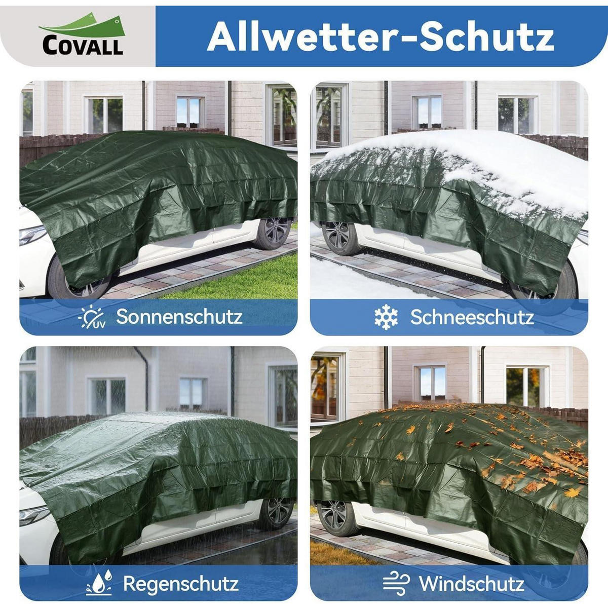 ABDECKPLANE 5 m x 6 m 75GSM HDPE mit UV-Schutz Grün/Blau - Multicolor, Kunststoff (38/28/6cm)