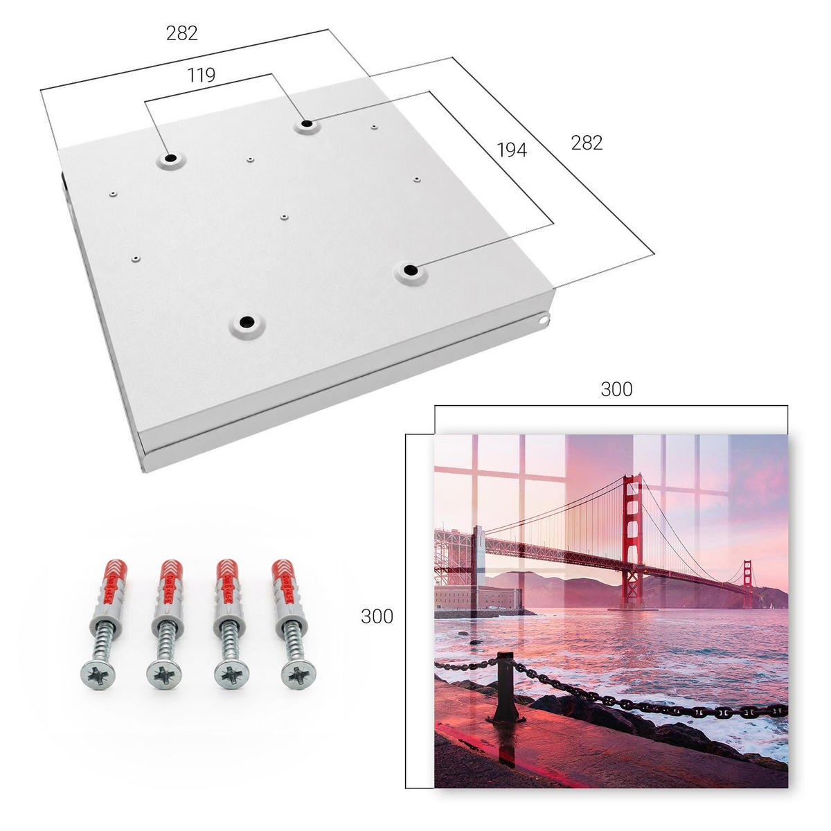 SCHLÜSSELBOX Weiß 30x30 cm – Türöffnung nach rechts - Stadtbrücke - Pink, Metall (30/30/5cm) - TULUP