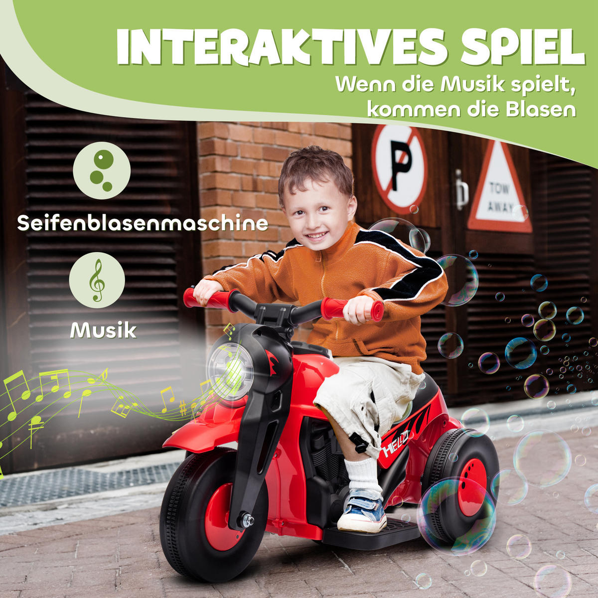 ELEKTRO-MOTORRAD DE-06159 6V mit Musik und Blasen Blau - Rot, Kunststoff/Metall (80/36/43.5cm) - ComfortXL