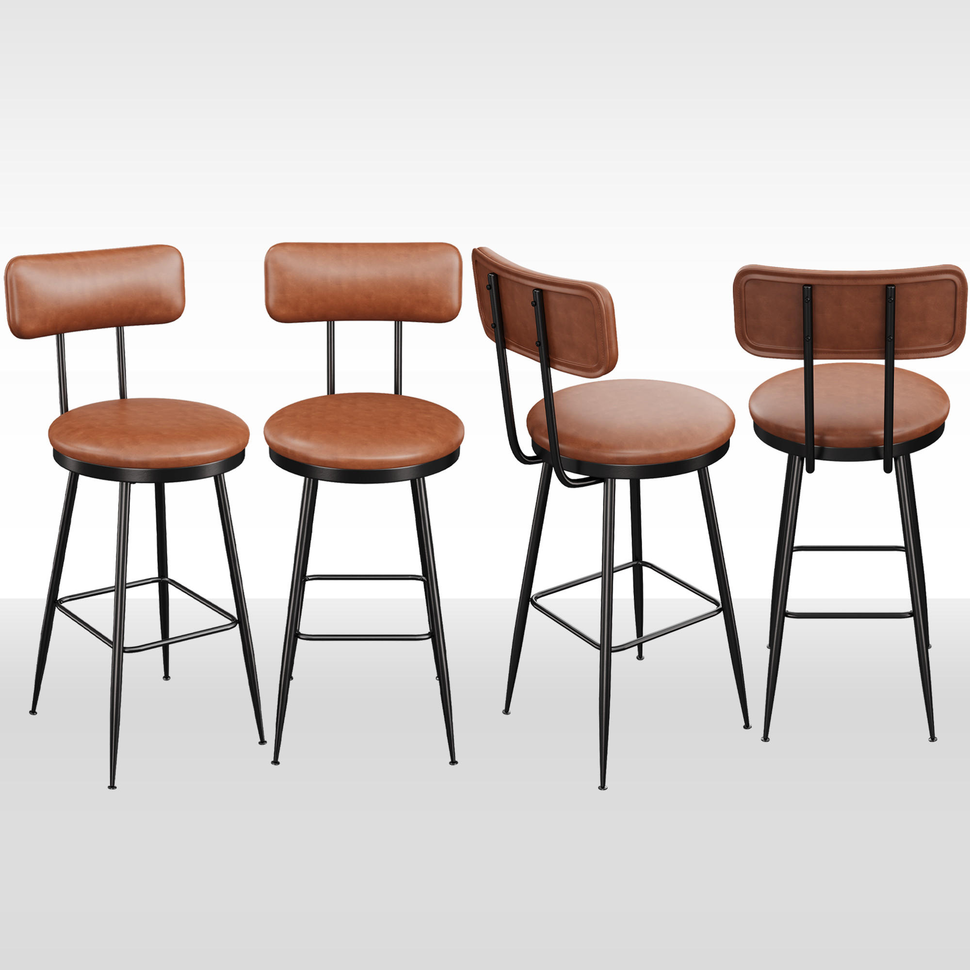 BARHOCKER 4er-Set mit Rückenlehne, Braun - Braun, Metall (34/85.5/34cm)