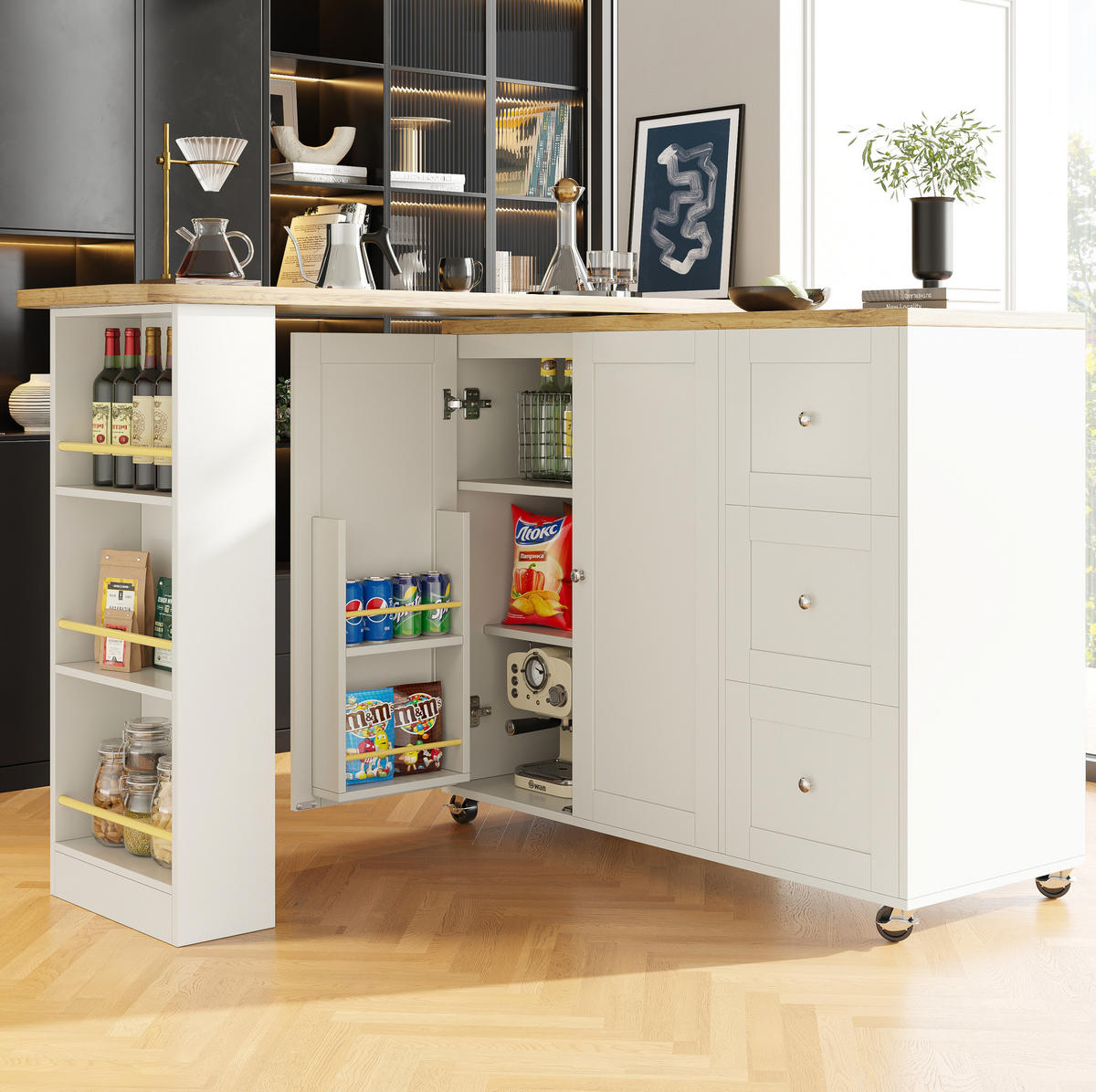 BARTISCHSCHRANK 360° drehbar auf Rollen Weiß MDF 2-tlg. - Weiß, Holz (39/106/203cm) - Beauniv