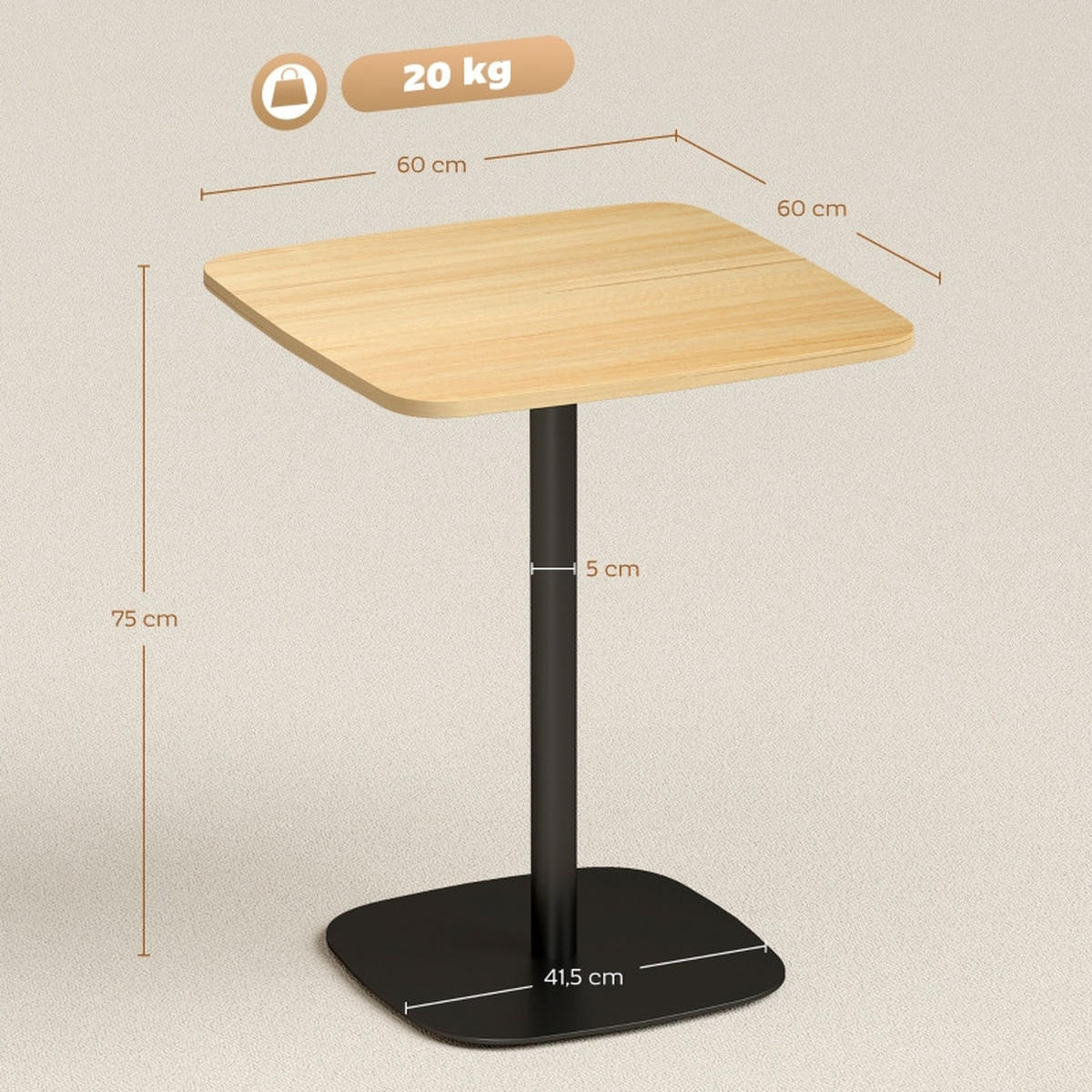 BARTISCH 60/60/75 cm DE-39924 Naturholz - Naturfarben, Holzwerkstoff (60/60/75cm) - ComfortXL