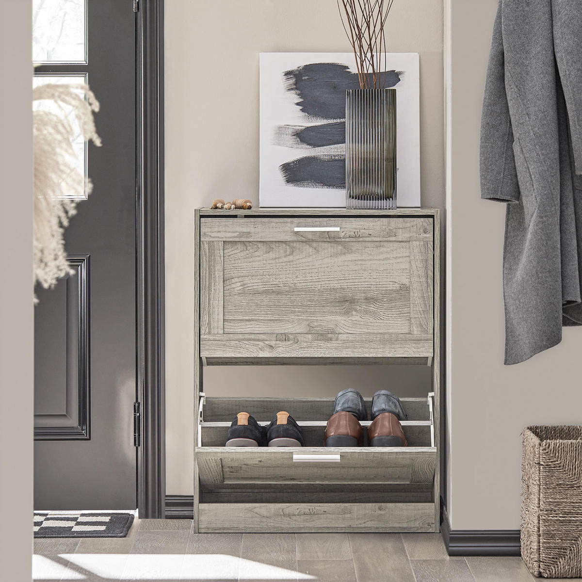 SCHUHSCHRANK Grau - Grau, Holzwerkstoff (60/79/23cm) - SoBuy