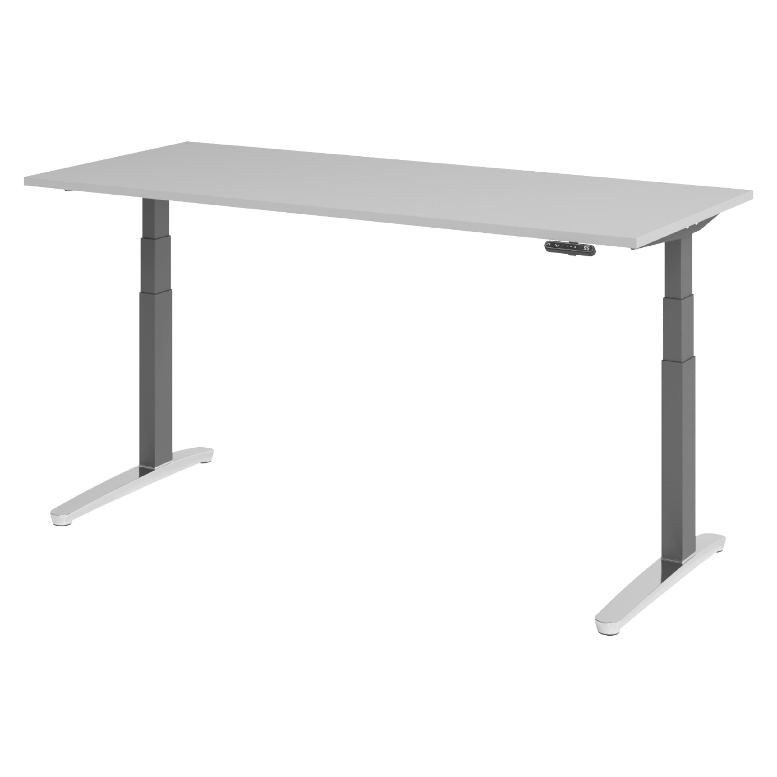 SCHREIBTISCH elektrisch XBHM 80/180/74 cm in Grau/Graphitfarben/Alu poliert - Graphitfarben/Grau, Holzwerkstoff (80/180/74cm) - bümö